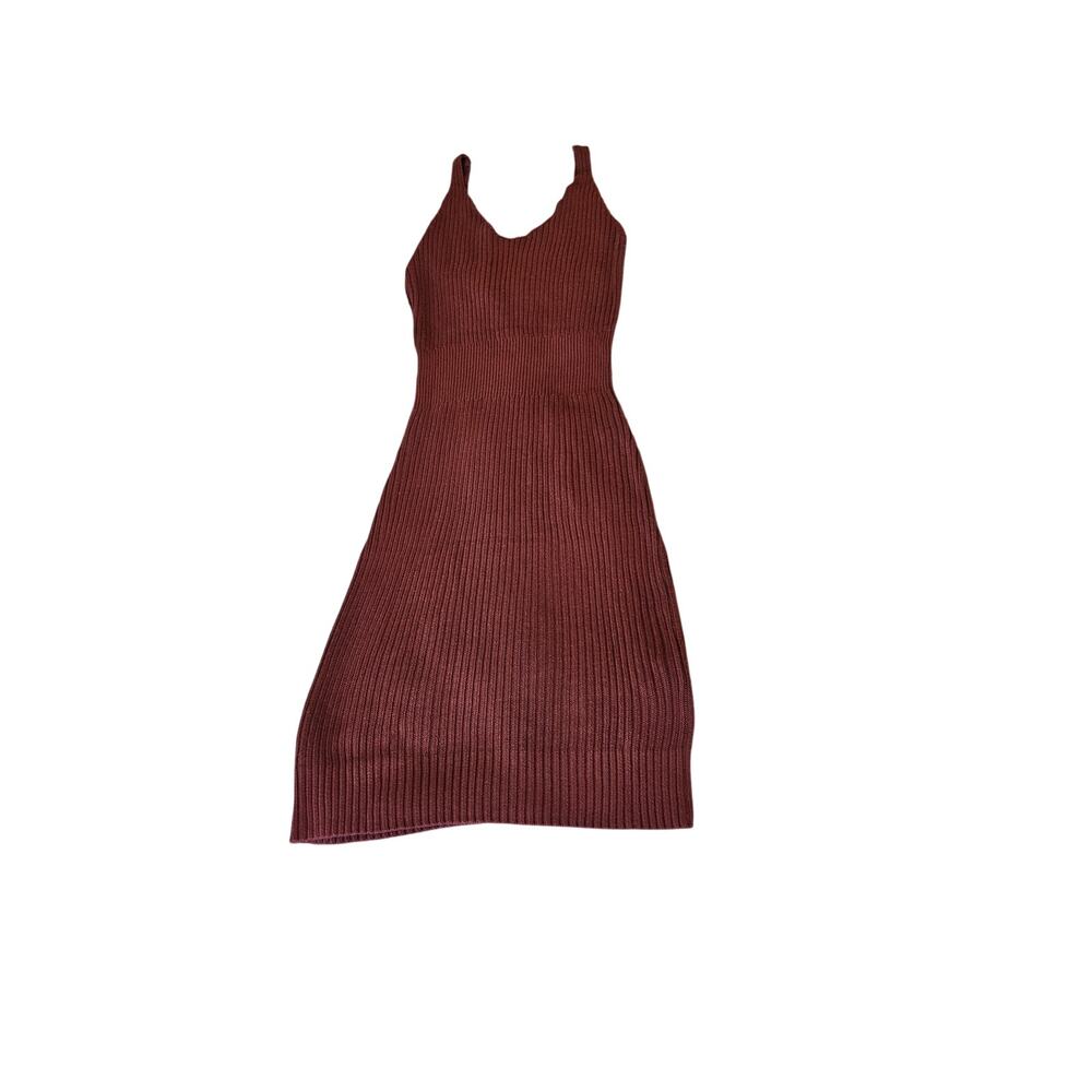 Ribbed Knit Bodycon Midi Dress Brown Scoop Neck Tank Size M